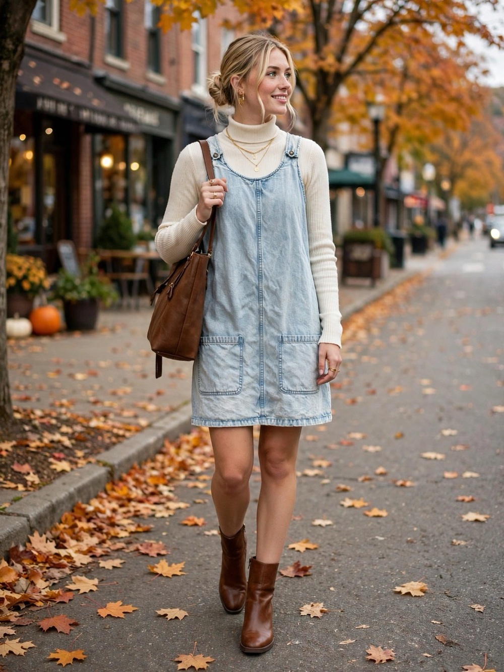 Light Wash Denim Jumper Pinafore Dress Patch Pockets | Size M
